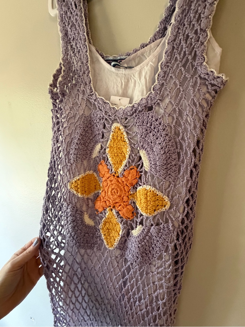 Kimchi Blue- Lavender Crochet Overlay Dress with Mustard & Orange Floral